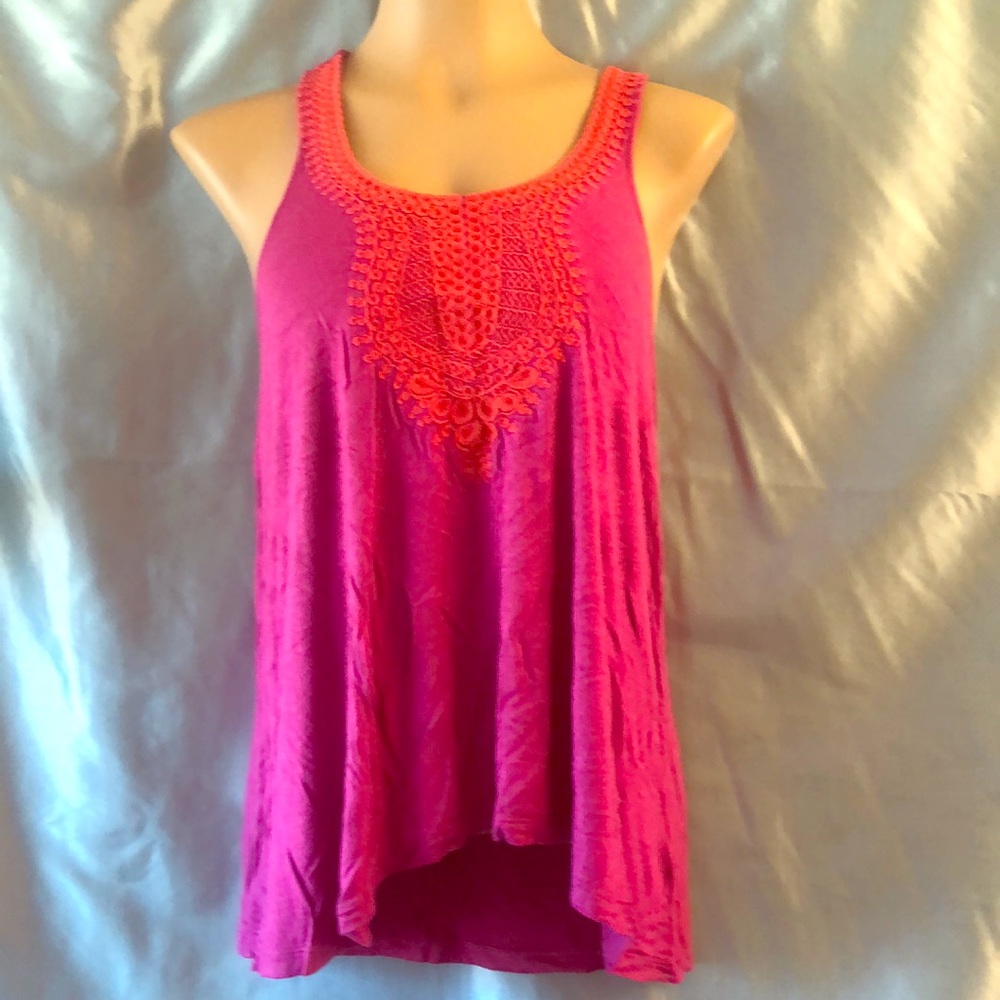 Pink boho hi lo racerback rayon tank top, M